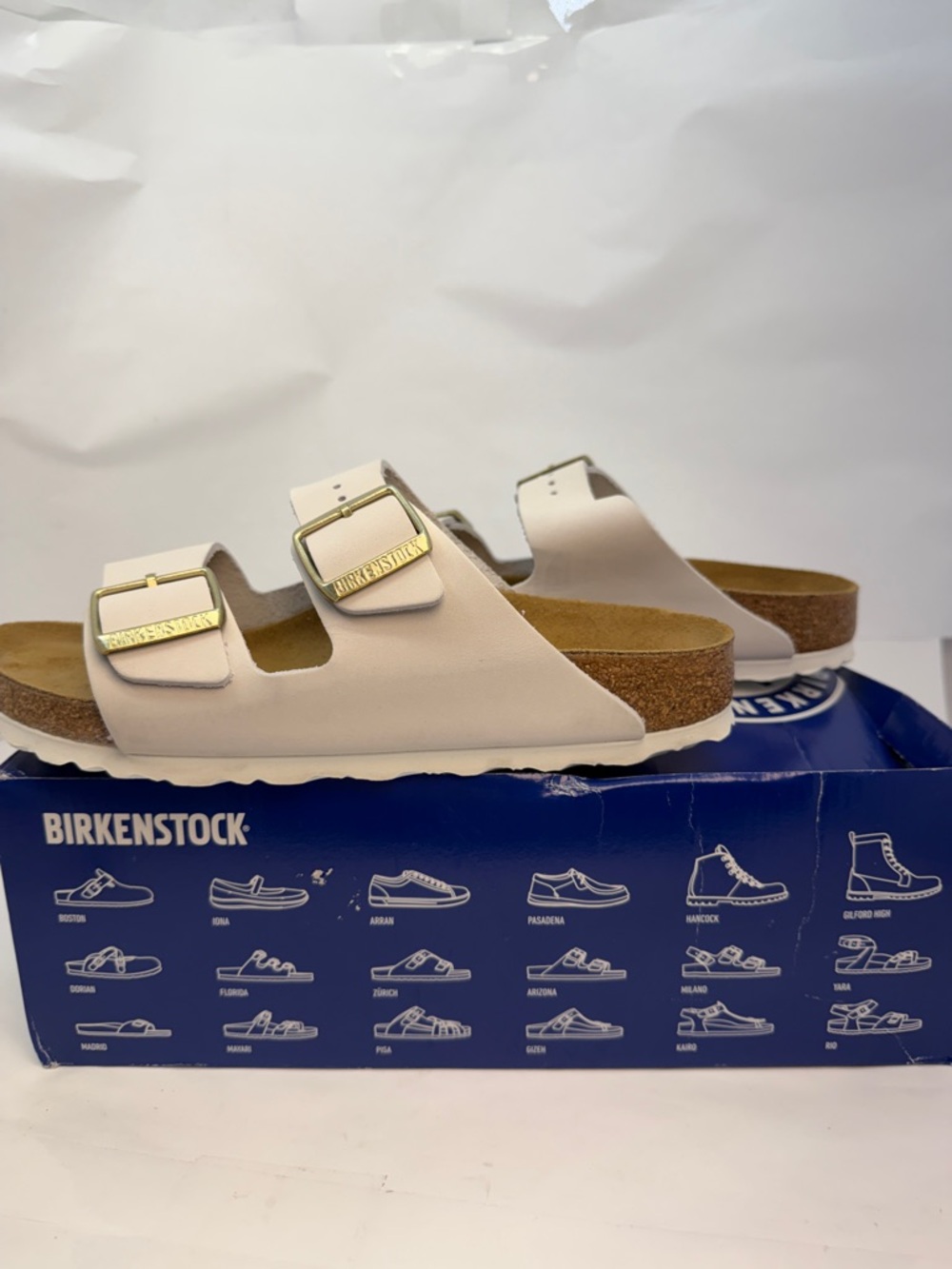 BIRKENSTOCK Arizona Sandal in Antique White suede slip on - Picture 5 of 6